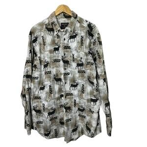 Woolrich 1990's Deer Elk Long Sleeve Flannel Shirt Men's XL Made in Turkey